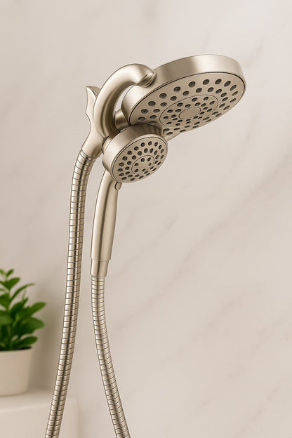 Delta HydroRain Two-in-One 4-Spray Patterns 6 in. Wall Mount Dual Shower Heads with MagnaTite in SpotShield Brushed Nickel