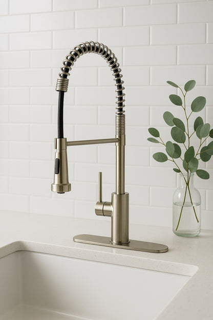 Paulina Single-Handle Spring Neck Pull Down Sprayer Kitchen Faucet in Matte Gold