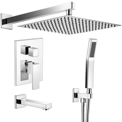 2 Handle 2 Spray Tub and Shower Faucet Handheld Shower Combo with 10 in Rain Shower Head in Chrome Valve Included ES C S5160