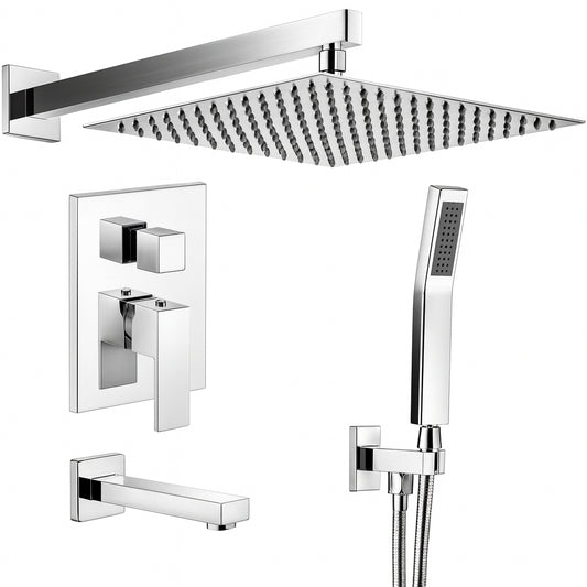 2 Handle 2 Spray Tub and Shower Faucet Handheld Shower Combo with 10 in Rain Shower Head in Chrome Valve Included ES C S5160