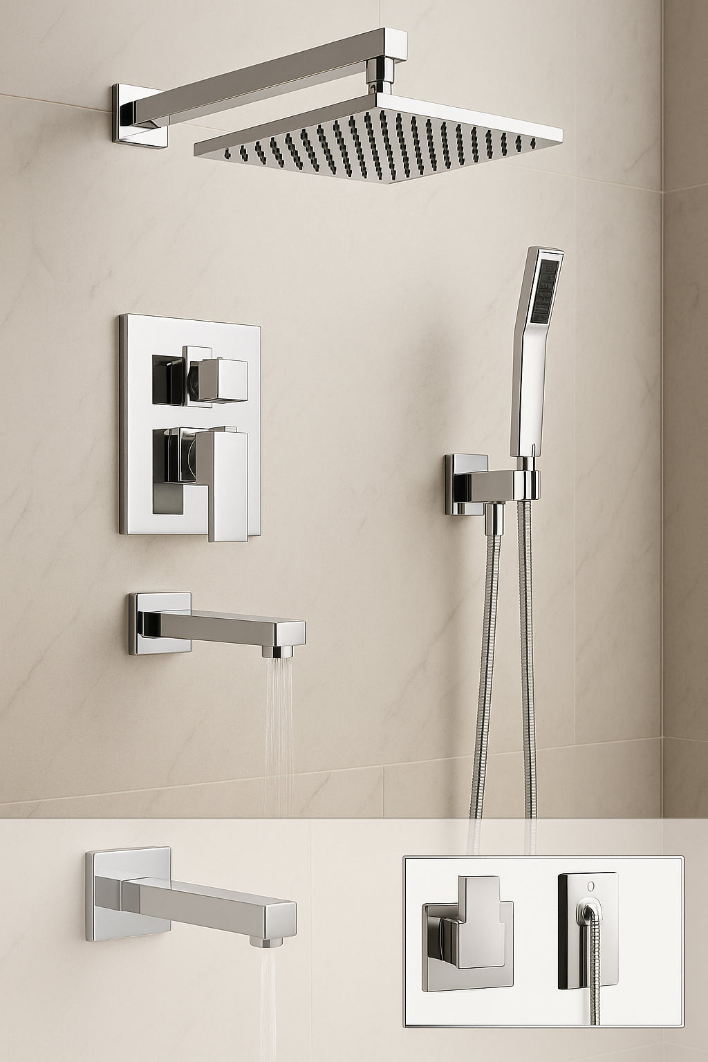 2 Handle 2 Spray Tub and Shower Faucet Handheld Shower Combo with 10 in Rain Shower Head in Chrome Valve Included ES C S5160