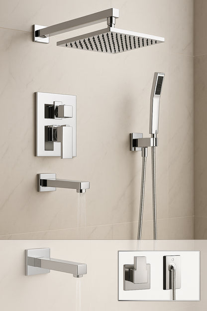 2 Handle 2 Spray Tub and Shower Faucet Handheld Shower Combo with 10 in Rain Shower Head in Chrome Valve Included ES C S5160