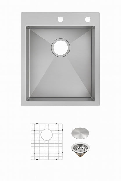 Glacier Bay Professional Zero Radius 17 in Drop In Single Bowl 16 Gauge Stainless Steel Kitchen Sink with Accessories