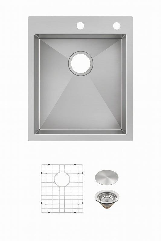 Glacier Bay Professional Zero Radius 17 in Drop In Single Bowl 16 Gauge Stainless Steel Kitchen Sink with Accessories