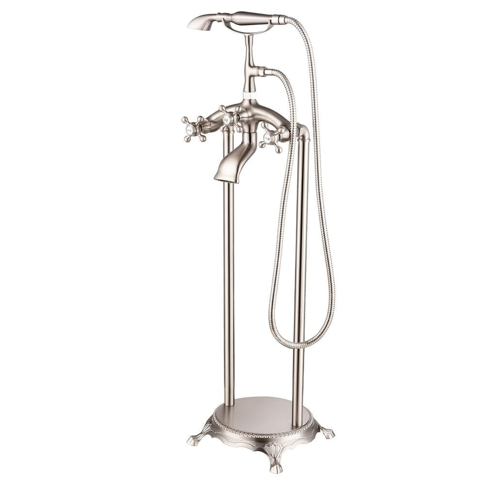 Dimakai 3-Handle Claw Foot Tub Faucet Brass with Hand Shower Head in Brushed Nickel