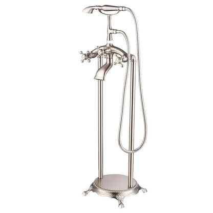 Dimakai 3-Handle Claw Foot Tub Faucet Brass with Hand Shower Head in Brushed Nickel
