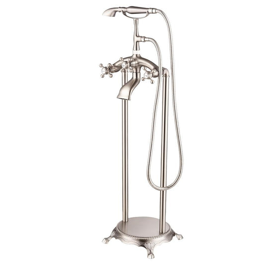 Dimakai 3-Handle Claw Foot Tub Faucet Brass with Hand Shower Head in Brushed Nickel