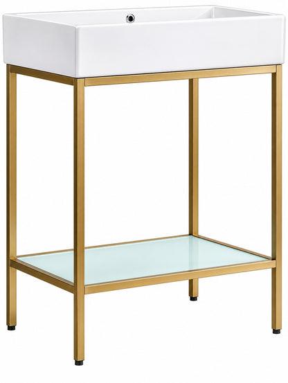 Swiss Madison Pierre 24 in W x 18 1 in D Bath Vanity in Gold with Ceramic Vanity Top in White with White Basin