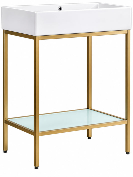 Swiss Madison Pierre 24 in W x 18 1 in D Bath Vanity in Gold with Ceramic Vanity Top in White with White Basin