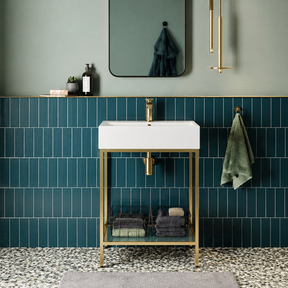 Swiss Madison Pierre 24 in W x 18 1 in D Bath Vanity in Gold with Ceramic Vanity Top in White with White Basin