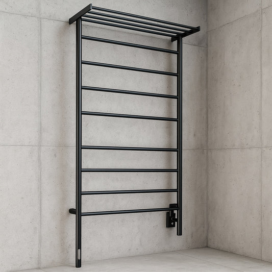 Piazzo OBT - 8 Bar Dual Wall Mount Towel Warmer with Integrated On-Board Timer in Matte Black