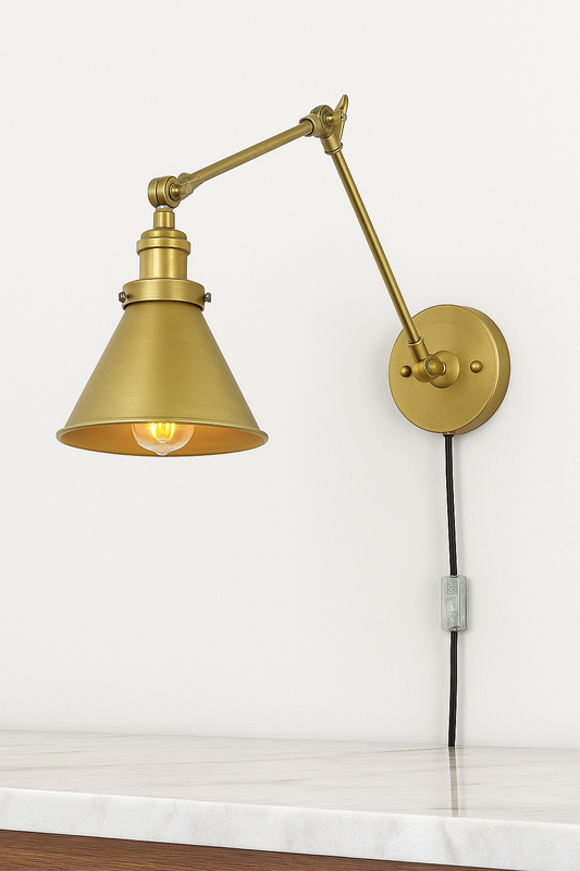 Cyrus Wall Sconce Lighting 1 Light Modern Gold Plug In or Hardwire Adjustable Swing Arm Wall Light 76BVJQHD23468IN/316022348 810070940492 Uolfin