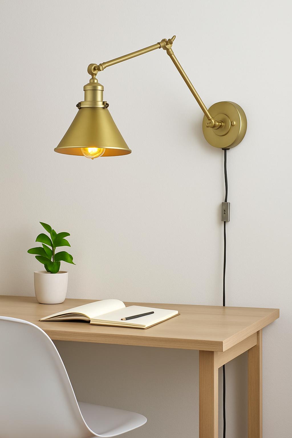 Cyrus Wall Sconce Lighting 1 Light Modern Gold Plug In or Hardwire Adjustable Swing Arm Wall Light 76BVJQHD23468IN/316022348 810070940492 Uolfin