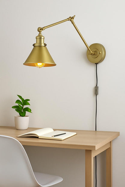 Cyrus Wall Sconce Lighting 1 Light Modern Gold Plug In or Hardwire Adjustable Swing Arm Wall Light 76BVJQHD23468IN/316022348 810070940492 Uolfin