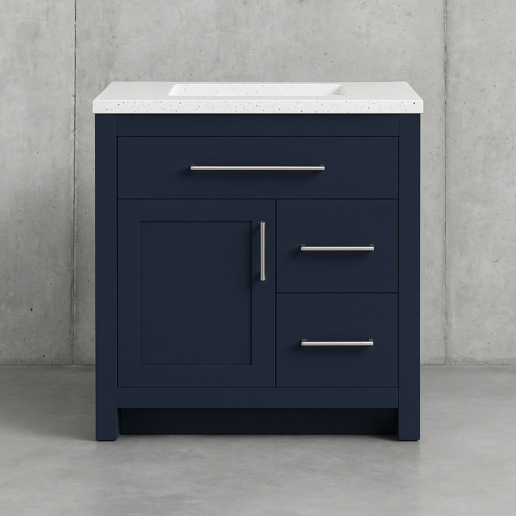 Clady 31 in. Single Sink Deep Blue Bath Vanity with Silver Ash Cultured Marble Top (Assembled)
