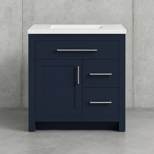 Clady 31 in. Single Sink Deep Blue Bath Vanity with Silver Ash Cultured Marble Top (Assembled)