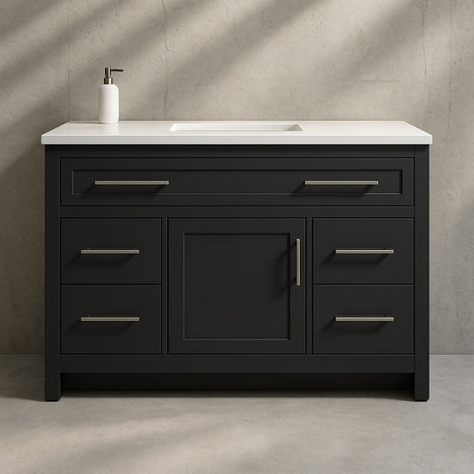 Home Decorators Collection Clady 49 in. Single Sink Deep Blue Bath Vanity with Silver Ash Cultured Marble Top (Assembled)