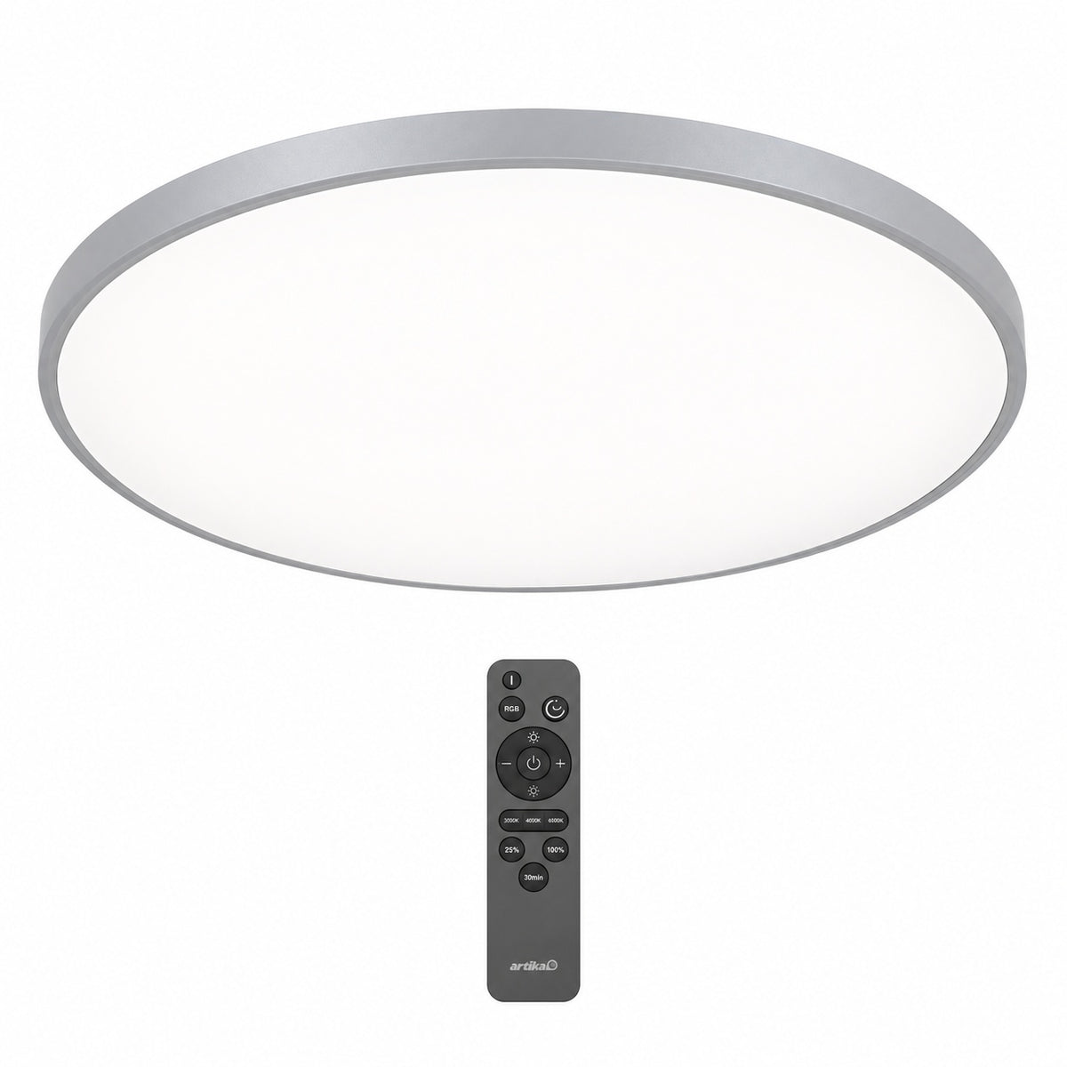 Artika Europa 21 in Silver LED 3CCT Flush Mount Ceiling Light with Night Light Preset and Remote Included CL ERR HD2