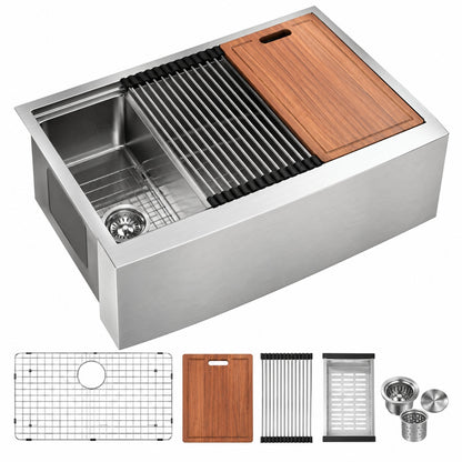 Nivencai 36 in Farmhouse Apron Front Single Bowl 16 Gauge Brushed Nickel Stainless Steel Kitchen Sink with Accessories UFSEU 24
