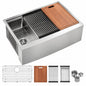 Nivencai 36 in Farmhouse Apron Front Single Bowl 16 Gauge Brushed Nickel Stainless Steel Kitchen Sink with Accessories UFSEU 24