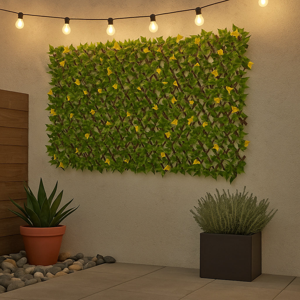 NATURAE DECOR Expandable Pvc Trellis Hedges 36 in. X 72 in. Gardenia Artificial Leaf