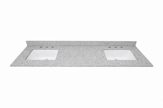 Home Decorators Collection 73 in W x 22 in D Granite White Rectangular Double Sink Vanity Top in Gray