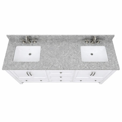 Home Decorators Collection 73 in W x 22 in D Granite White Rectangular Double Sink Vanity Top in Gray