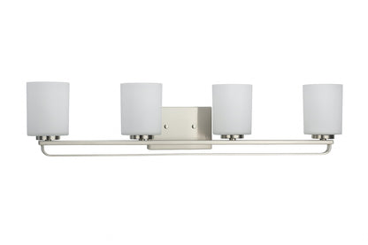 Progress Lighting League Collection 4 Light Brushed Nickel Etched Glass Modern Farmhouse Bath Vanity Light