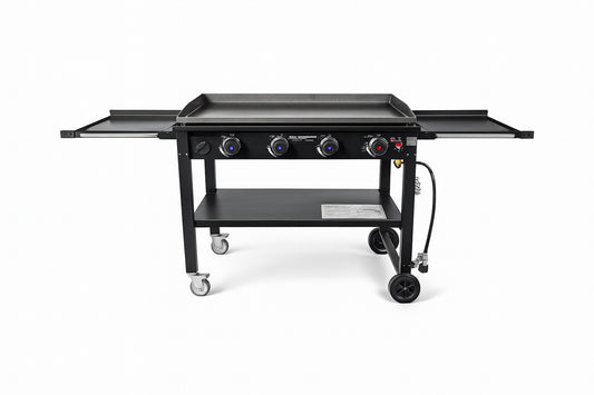 Razor 37 in 4 Burner Portable Propane Gas Griddle Flat Top Grill with Folding Shelves and Lid in Black