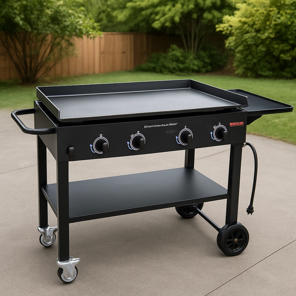Razor 37 in 4 Burner Portable Propane Gas Griddle Flat Top Grill with Folding Shelves and Lid in Black