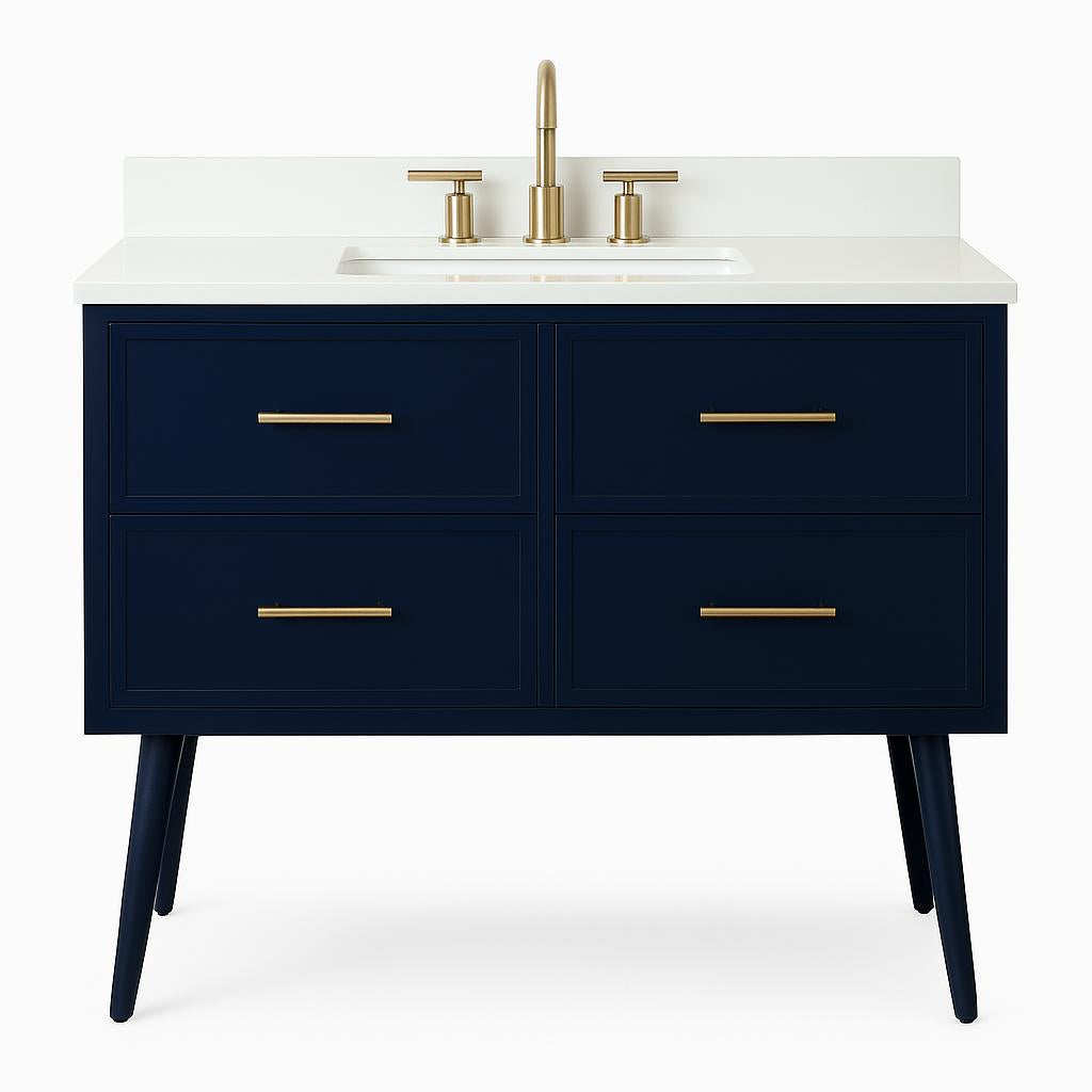 Timeless 42 in. W Single Bath Vanity in Blue with Engineered Stone Vanity Top in Ivory with White Basin with Backsplash 193007186683 Unbranded