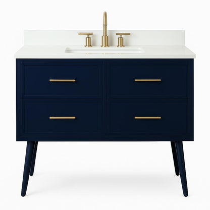 Timeless 42 in. W Single Bath Vanity in Blue with Engineered Stone Vanity Top in Ivory with White Basin with Backsplash 193007186683 Unbranded