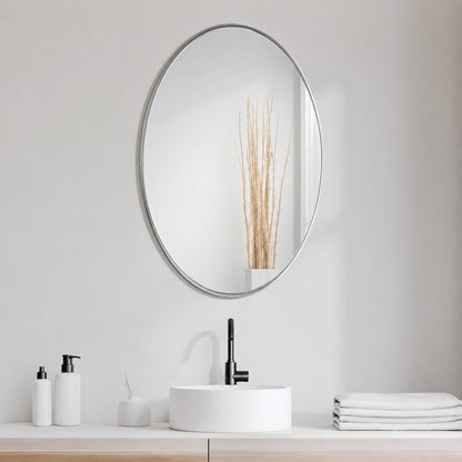 Empire Art Direct 36 in x 24 in Ultra Oval Brushed Silver Stainless Steel Framed Wall Mirror