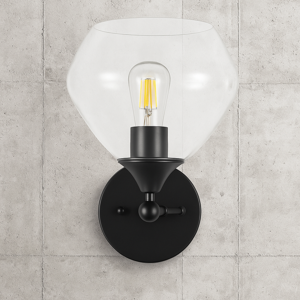 Merra 4 7 in Matte Black Reversible Wall Sconce with Wine Glass Shade HCF 1741 00 BNHD 1/316511374 616833216862 Merra