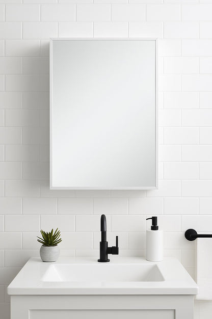 Glacier Bay 22.2 in. W x 27.7 in. H Rectangular Polystyrene Framed Wall Bathroom Vanity Mirror in Brushed Nickel