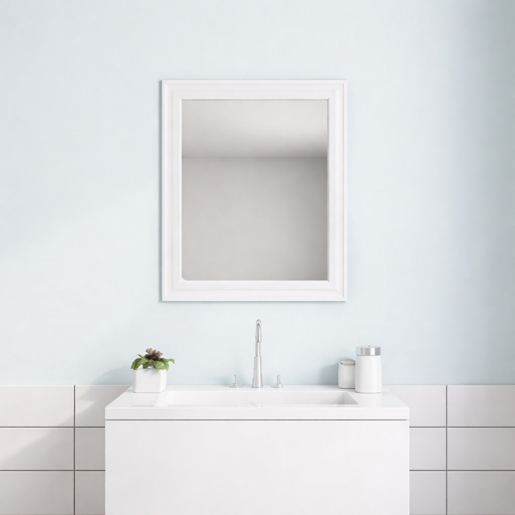 Glacier Bay 23 5 in W x 28 5 in H Rectangular PS Framed Wall Bathroom Vanity Mirror in White Screws Not Included