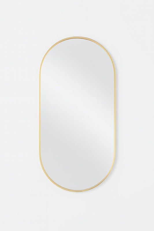 Glacier Bay 18 in W x 30 in H Oval Aluminum Framed Wall Bathroom Vanity Mirror in Gold Screws Not Included