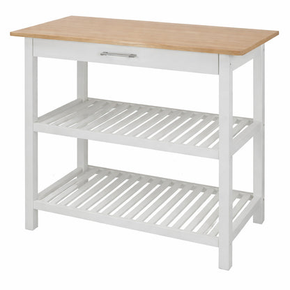 Casual Home Natural Cherry White Solid Wood Counter Top 40 in Kitchen Island Bar Station with Drawer and Shelves