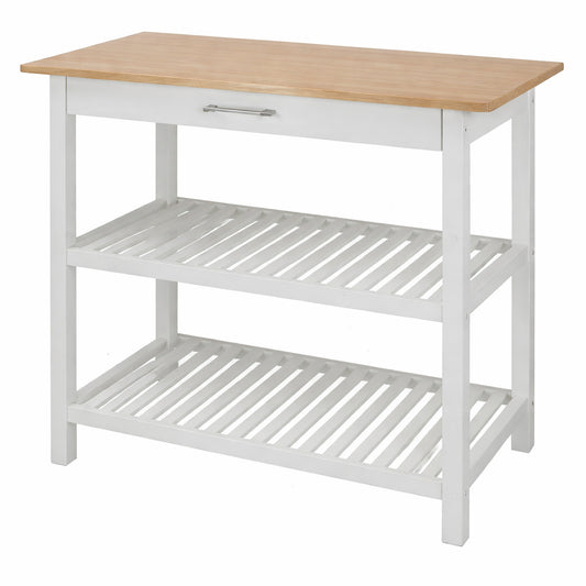 Casual Home Natural Cherry White Solid Wood Counter Top 40 in Kitchen Island Bar Station with Drawer and Shelves