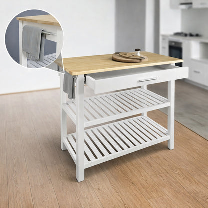Casual Home Natural Cherry White Solid Wood Counter Top 40 in Kitchen Island Bar Station with Drawer and Shelves