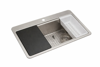 Elkay Avenue 33 in Drop In Undermount Single Bowl 18 Gauge Stainless Steel Kitchen Workstation Sink w Accessories