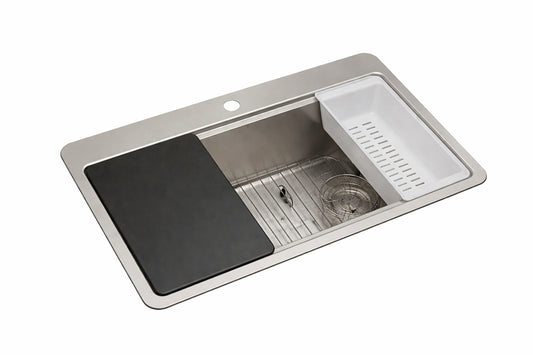 Elkay Avenue 33 in Drop In Undermount Single Bowl 18 Gauge Stainless Steel Kitchen Workstation Sink w Accessories