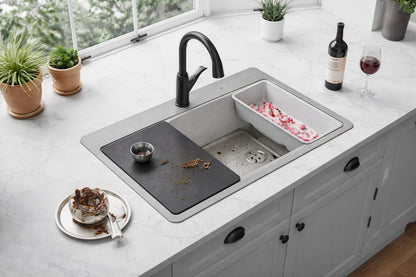 Elkay Avenue 33 in Drop In Undermount Single Bowl 18 Gauge Stainless Steel Kitchen Workstation Sink w Accessories