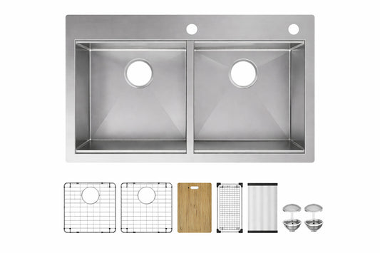 Glacier Bay Professional Zero Radius 36 in Undermount Double Bowl 16 Gauge Stainless Steel Workstation Kitchen Sink with Accessories