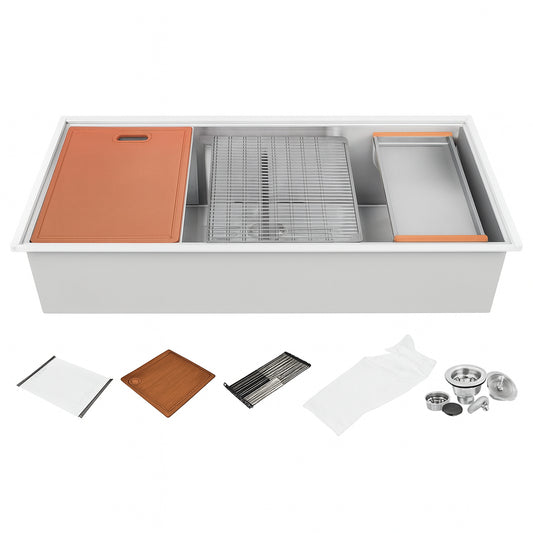 eModernDecor 16-Gauge Stainless Steel 42 in. Single Bowl Drop-In Workstation Kitchen Sink with Accessories