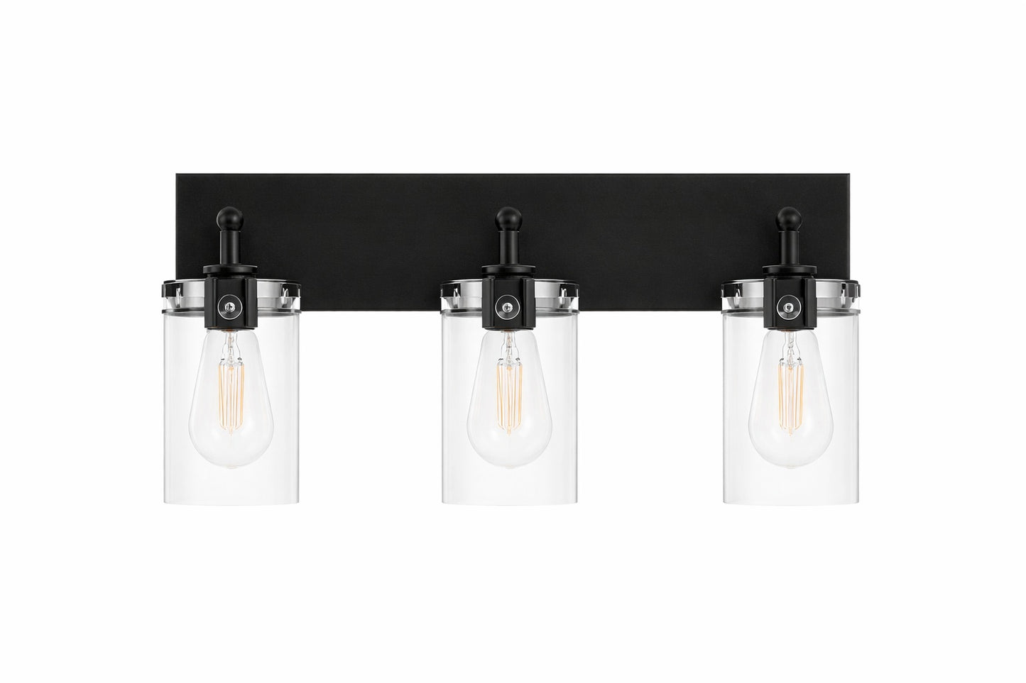 Hampton Bay Regan 21 in 3 Light Matte Black Bathroom Vanity Light with Clear Glass Shades