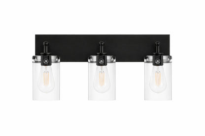 Hampton Bay Regan 21 in 3 Light Matte Black Bathroom Vanity Light with Clear Glass Shades
