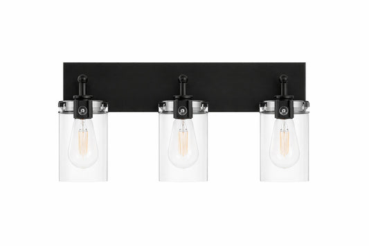 Hampton Bay Regan 21 in 3 Light Matte Black Bathroom Vanity Light with Clear Glass Shades