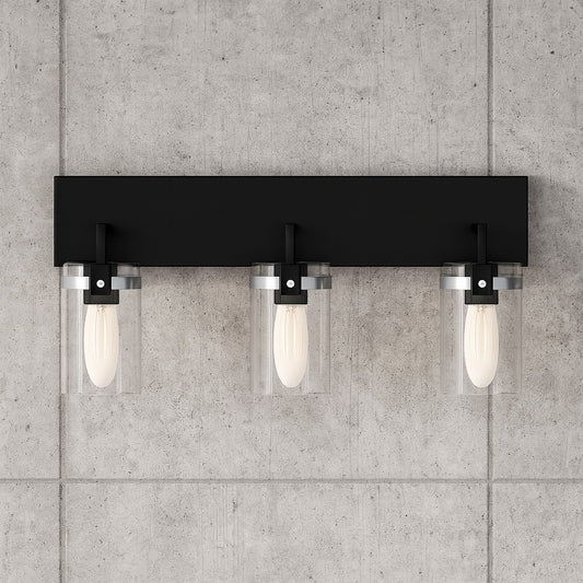 Regan 21 in. 3 Light Matte Black Bathroom Vanity Light with Clear Glass Shades DSHD19574V2