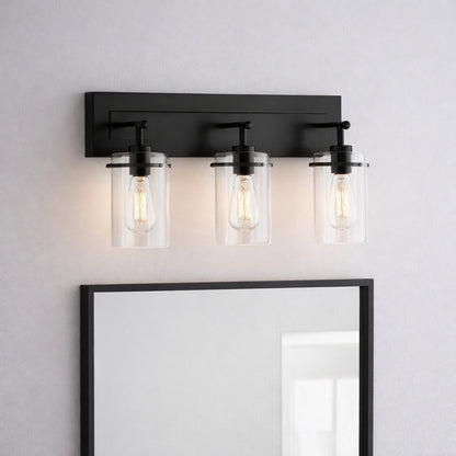 Hampton Bay Regan 21 in 3 Light Matte Black Bathroom Vanity Light with Clear Glass Shades